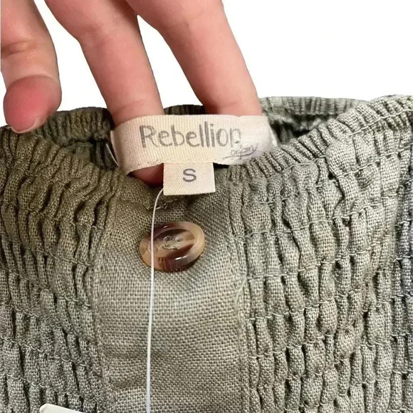 🌟 Rebellion Green Midi Dress Sleeveless Pleated Small Women's Cotton Blend 🌟 - Picture 4 of 7